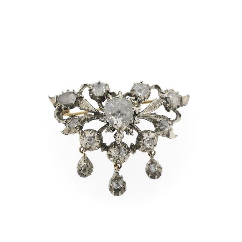 Image 1 of Silver brooch set with rose-cut diamonds