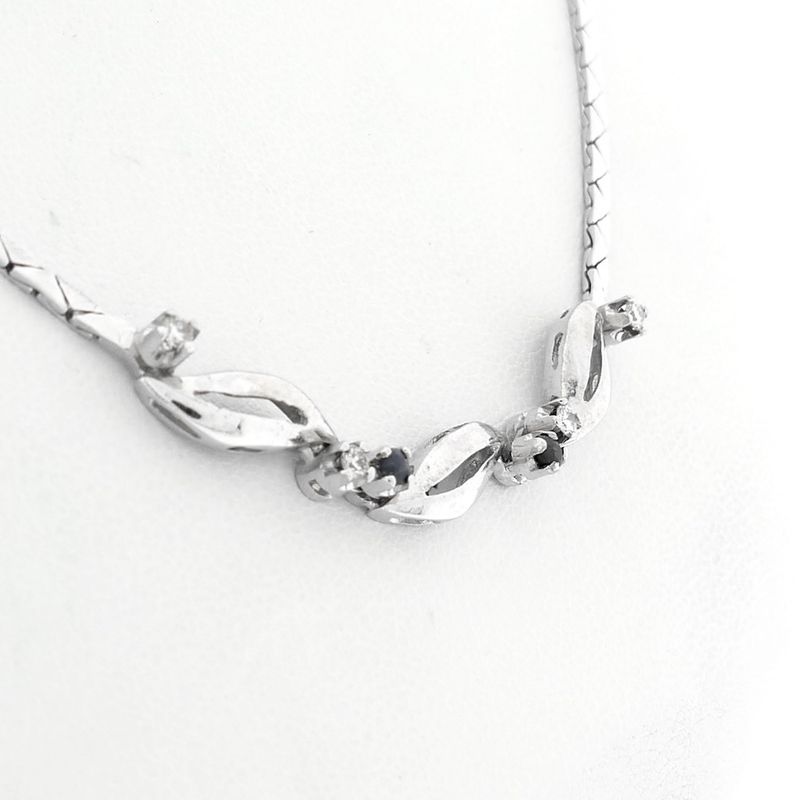 Image 7 of White gold necklace with fixed pendant of sapphires and diamonds; 0.14 ct.