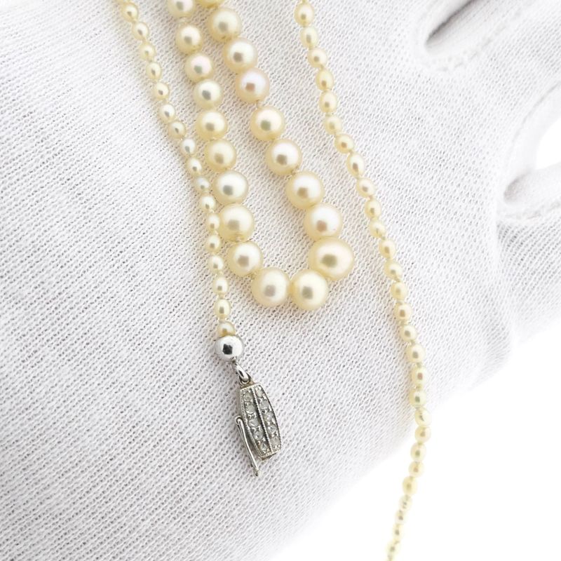 Image 8 of Pearl necklace with white gold clasp and diamonds; 0.06 ct.