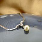Image 2 of White gold necklace with pearl and diamond; 0.20 ct. | 49.5 cm