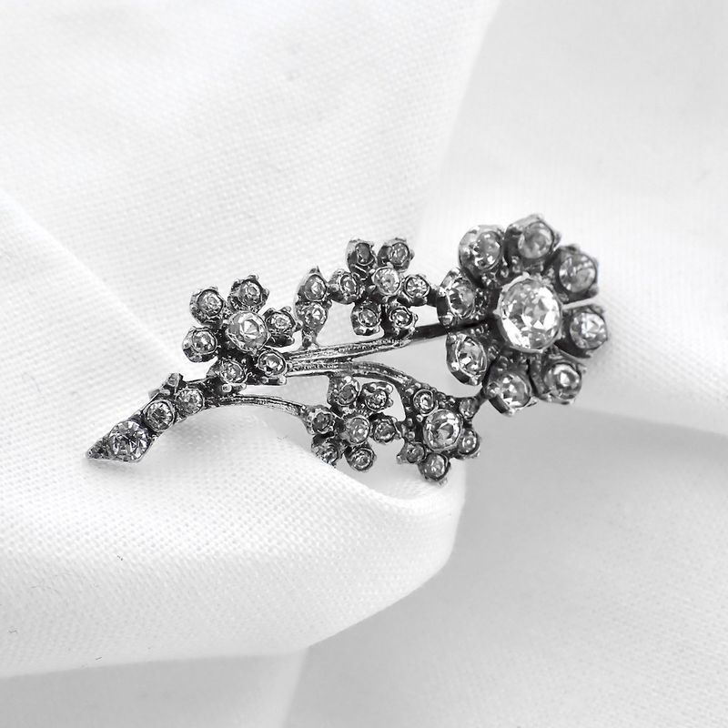 Image 4 of Silver brooch of flowers with zirconia stones