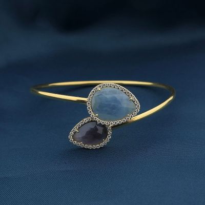 Image 2 of Gold bangle with chalcedony and zirconia; Size S/M