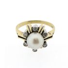 Image 3 of Gold ring with pearl and diamonds 0.21 ct.