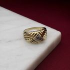 Image 2 of Gold Ring with Ribbed Pattern and Diamond; 0.02 ct; 14K; Size 17.5