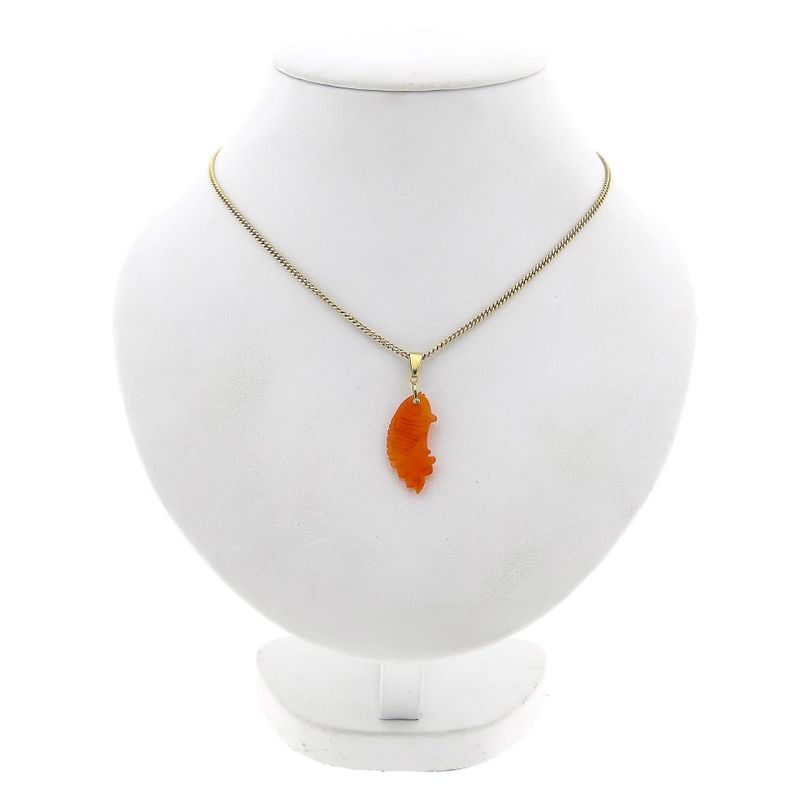 Image 4 of Gold Pendant with Carved Carnelian Fish; 14 Karat