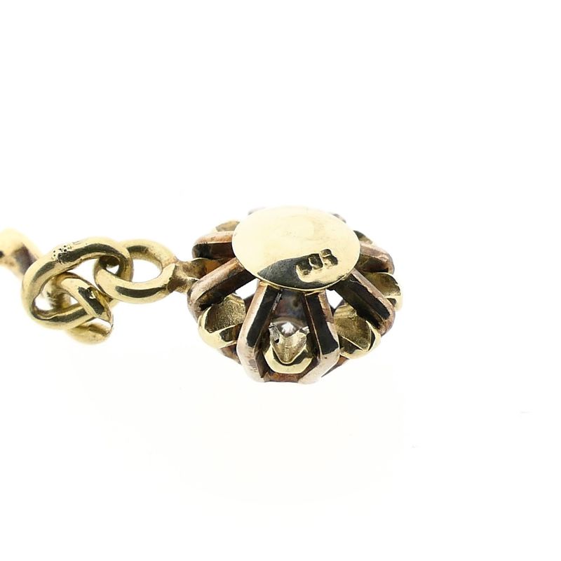 Image 9 of Bicolor Gold Earrings with Floral Pendant and Diamonds
