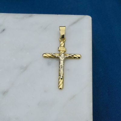 Image 2 of 18-karat two-tone gold pendant of a cross with a corpus | INRI