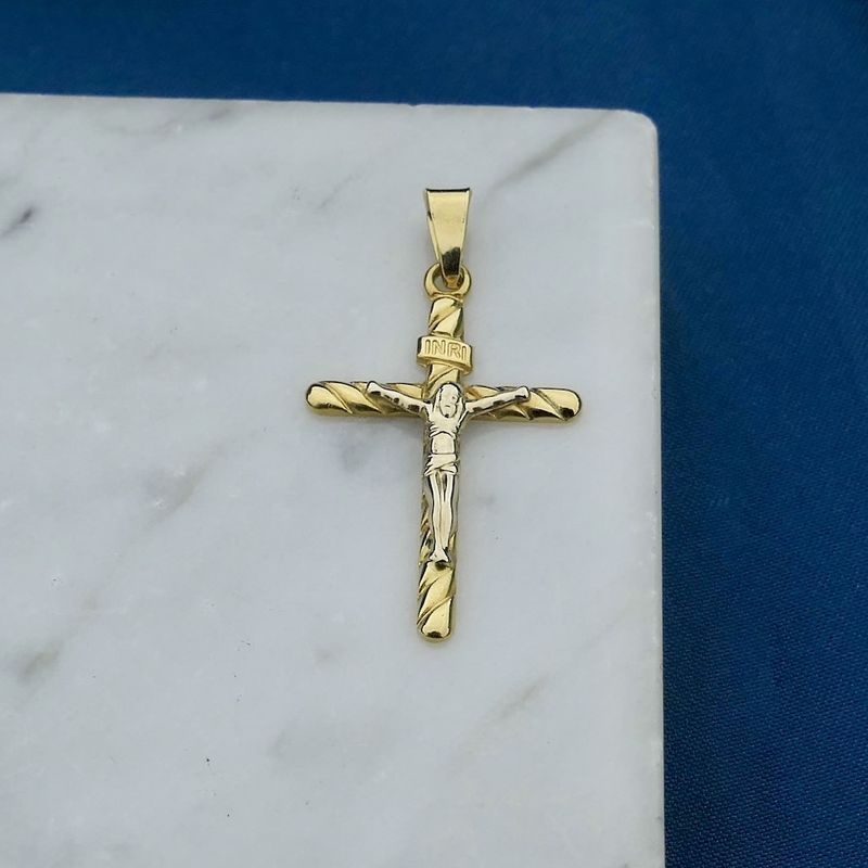 Image 2 of 18-karat two-tone gold pendant of a cross with a corpus | INRI