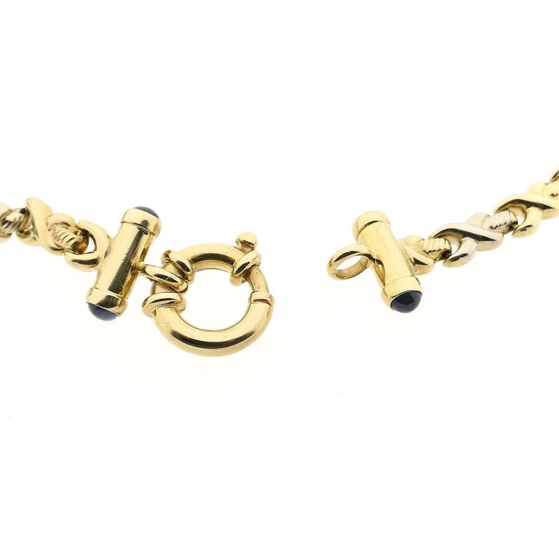 Afbeelding 6 van Bicolor gouden fantasieschakel collier met saffier | 44 cm