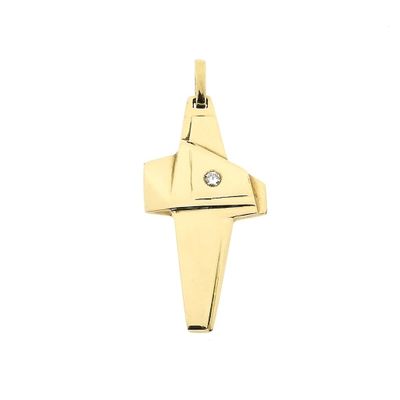Image 1 of Gold pendant of an abstract cross with diamond; 0.05 ct.