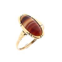 Gold Ring with Carnelian & Band Agate