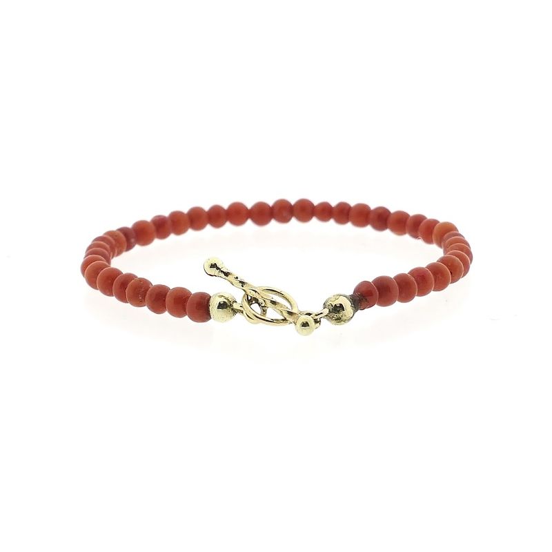 Image 1 of Red coral bead bracelet with gold clasp; Children's bracelet