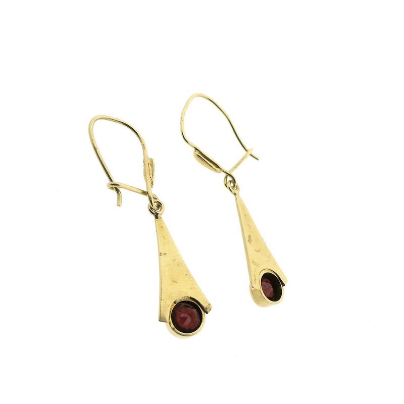 Image 5 of Vintage gold earrings with dark red stone