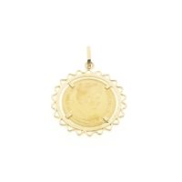 Gold pendant of a gold fiver; Queen Wilhelmina 1912