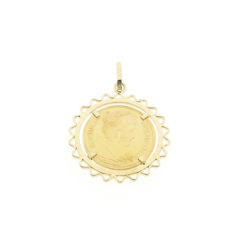 Image 1 of Gold pendant of a gold fiver; Queen Wilhelmina 1912