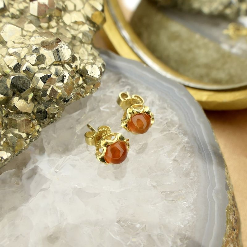 Image 2 of Vintage gold stud earrings with glass beads