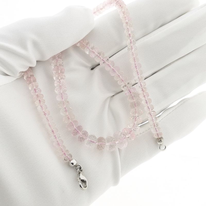 Image 10 of Rose quartz bead necklace with white gold clasp | 51 cm