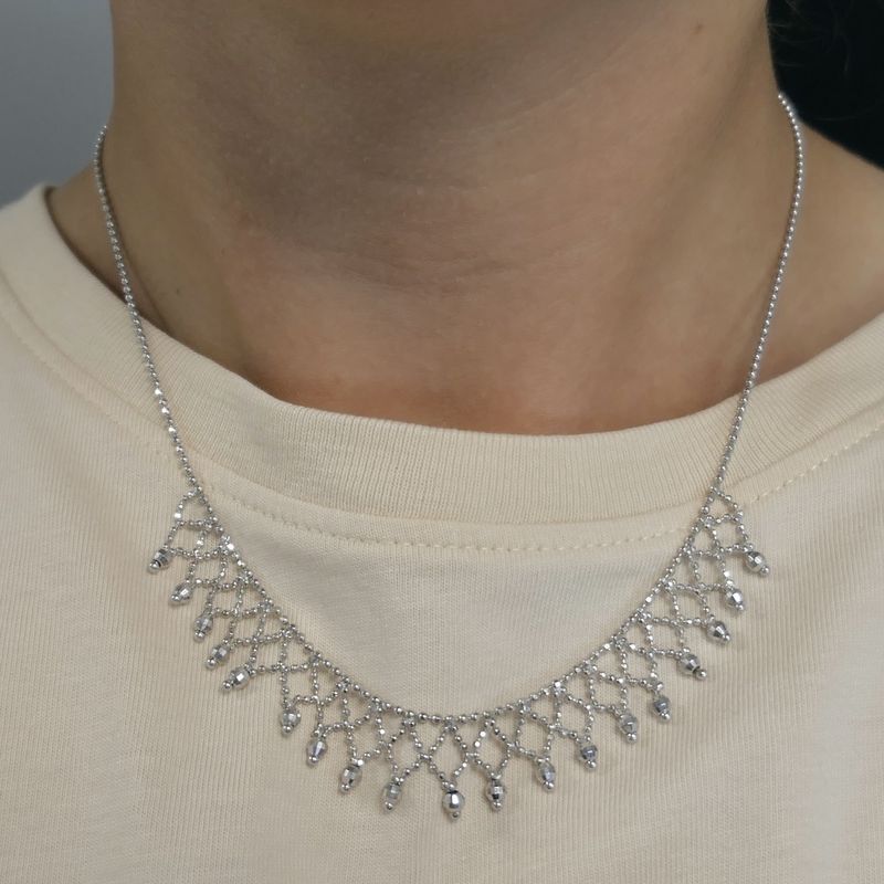 Image 5 of White gold ball link necklace