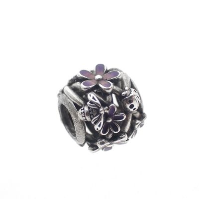 Image 1 of Pandora charm; Silver; Purple Daisy
