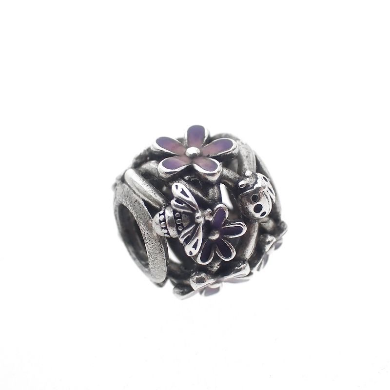Image 1 of Pandora charm; Silver; Purple Daisy