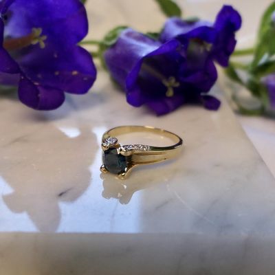 Image 2 of Gold solitaire ring with blue and white diamond | 1.0 ct.