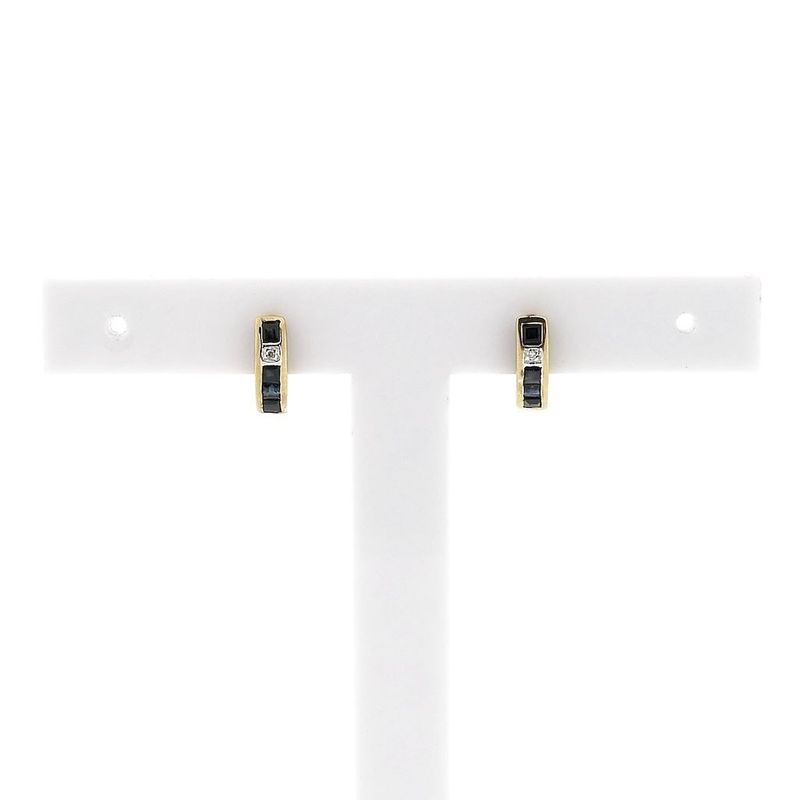 Image 1 of Gold earrings with sapphire and diamonds; 0.01 ct.
