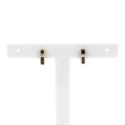 Gold earrings with sapphire and diamonds; 0.01 ct. Image 1 of Gold earrings with sapphire and diamonds; 0.01 ct.