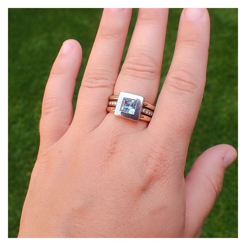 Image 4 of Two-tone gold ring with topaz and diamonds; 0.12 ct.