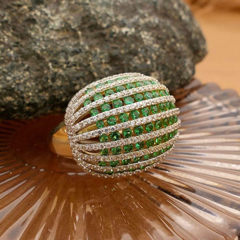 Image 2 of Golden Curved Ring with White and Green Zirconia