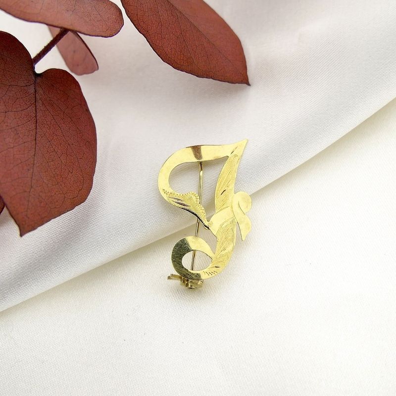 Image 2 of Gold letter brooch; letter J