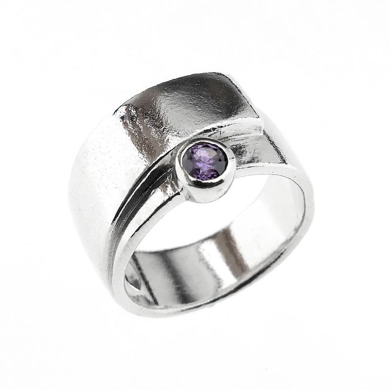 Image 1 of Silver wide ring with purple zirconia