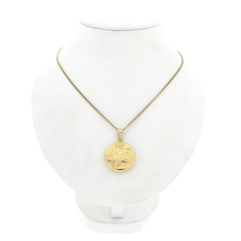 Afbeelding 4 van Vintage gouden medaillon hanger; Floraal design