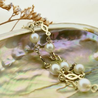 Image 2 of Gold bracelet with pearls | 19.5 cm