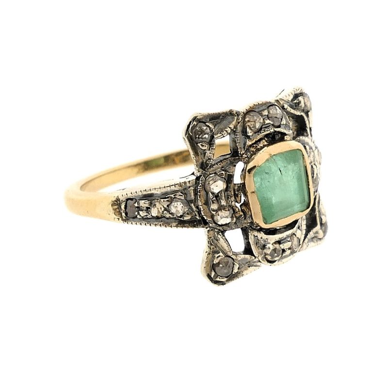 Image 5 of Gold Art Deco ring with emerald and rose-cut diamonds | Approx. 0.18 ct.
