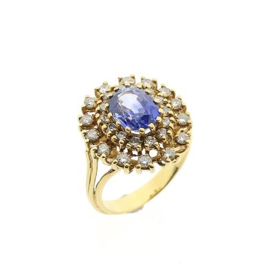 Image 1 of Gold cocktail ring with sapphire and diamonds; 0.70 ct.