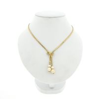 Gold fantasy link necklace with fixed pendant and cultured pearls
