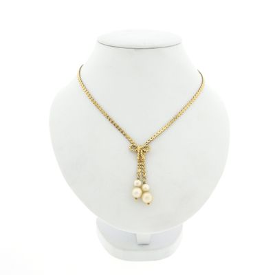 Image 1 of Gold fantasy link necklace with fixed pendant and cultured pearls