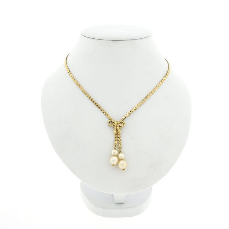 Image 1 of Gold fantasy link necklace with fixed pendant and cultured pearls