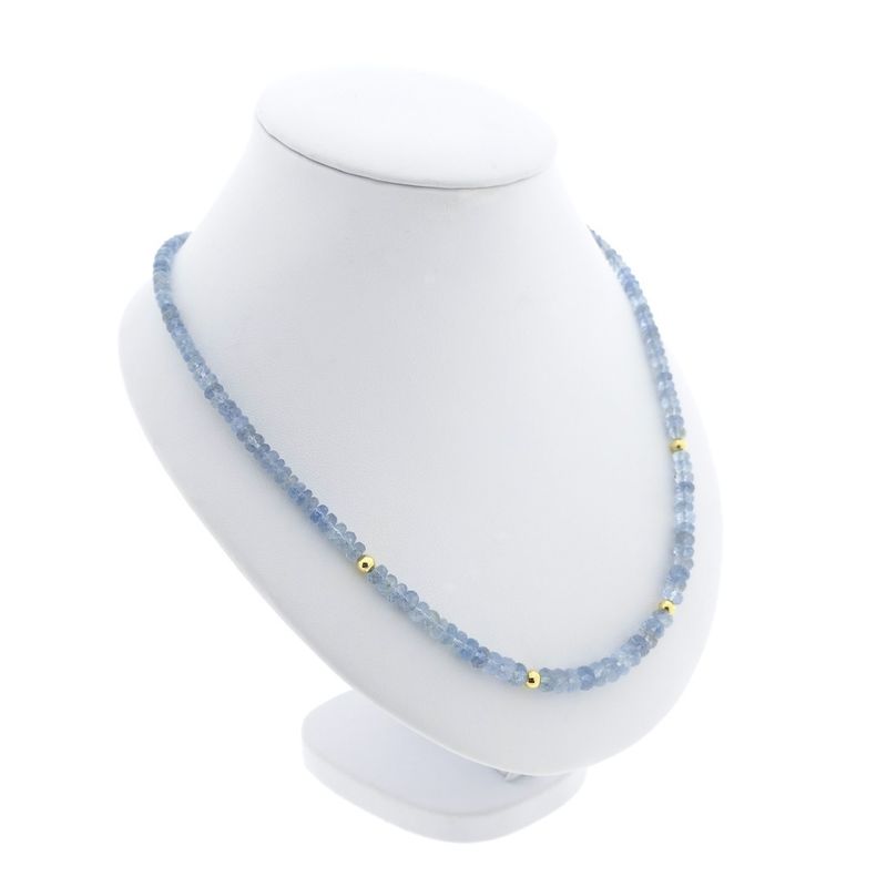 Image 3 of Light blue topaz bead necklace with gold clasp | 45.5 cm