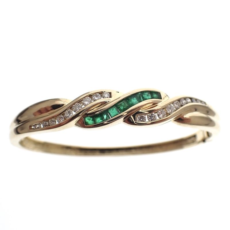 Image 2 of Gold bracelet with emerald and diamond 0.51 ct.; Vintage | Ø 57 mm