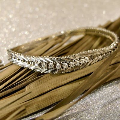 Image 2 of White gold herringbone link bracelet with diamonds; 0.36 ct.