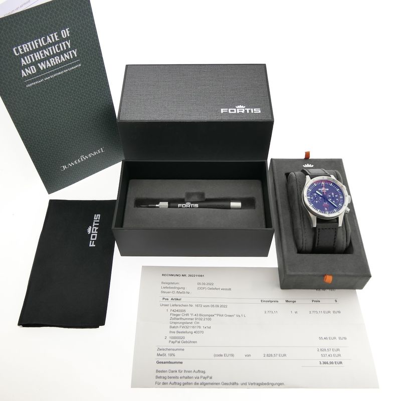 Image 4 of Fortis Flieger F-43 Bicompax F4240005; Automatic chronograph men's watch