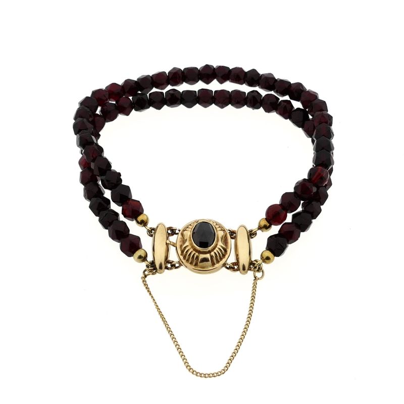 Image 5 of Antique Garnet Bead Bracelet with Gold Clasp