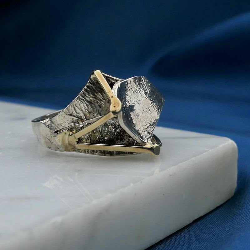 Image 9 of Artistic silver ring with gold lines