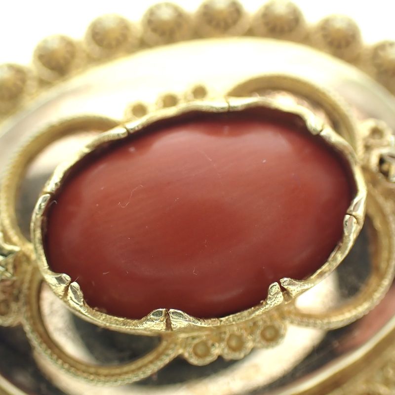 Image 4 of Antique gold brooch with blood coral; Filigree