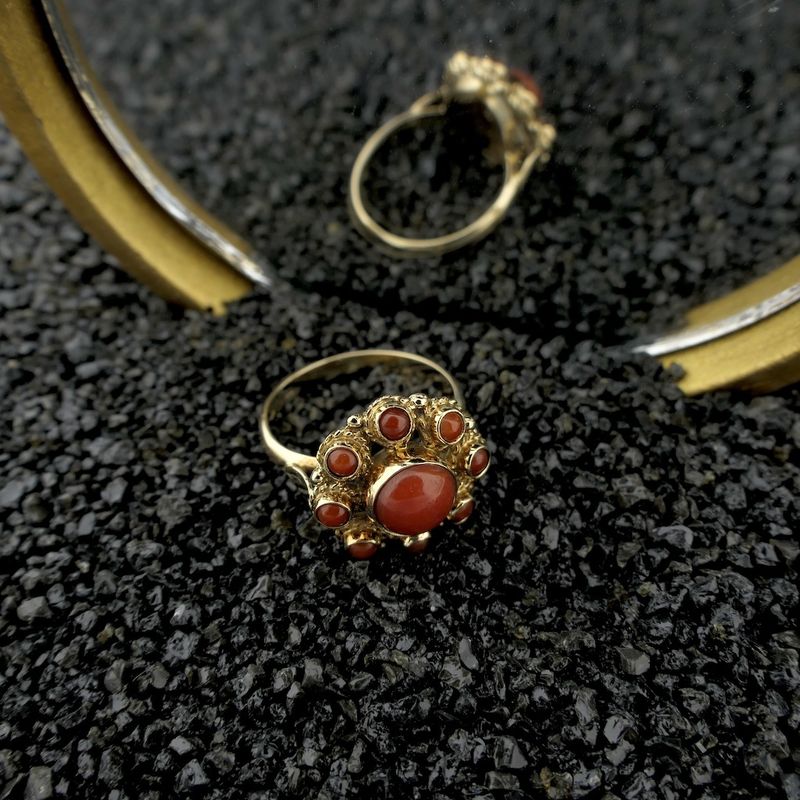 Image 9 of Gold entourage ring with red coral