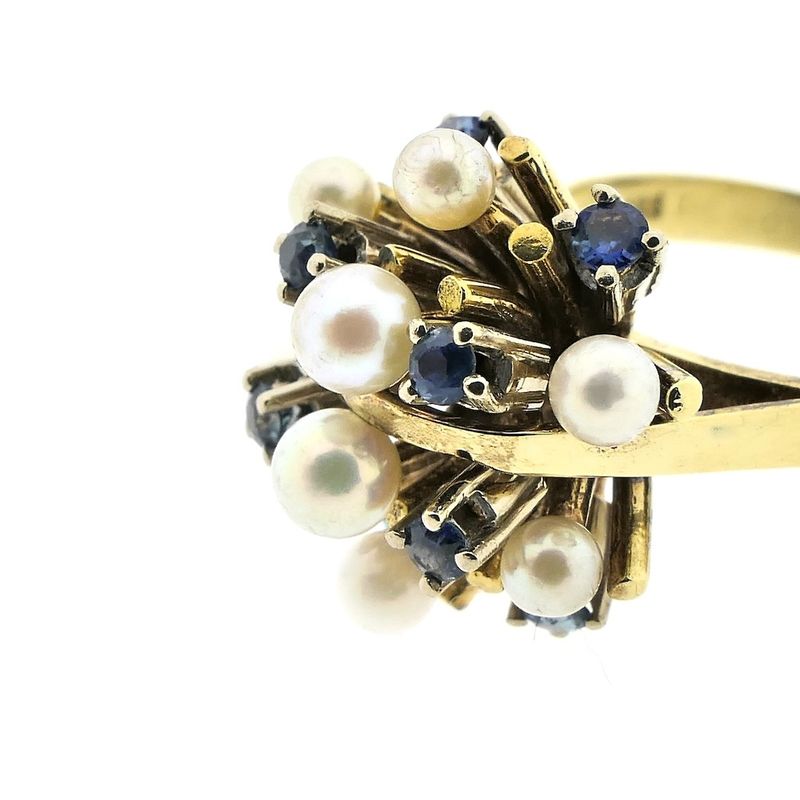 Image 8 of Gold cocktail ring with pearls and sapphire
