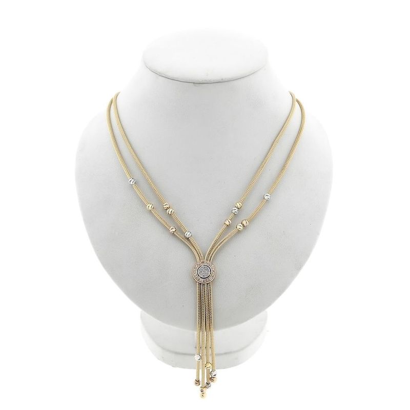 Afbeelding 1 van Tricolor gouden schakelketting met zirconia