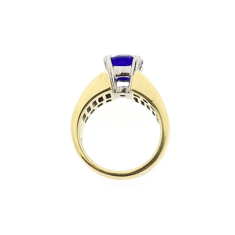 Image 8 of Gold entourage ring with synthetic sapphire and diamonds