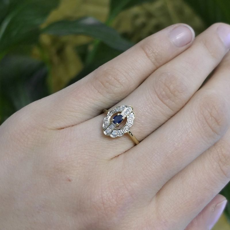 Image 6 of Vintage gold ring with sapphire and diamond 0.14 ct.